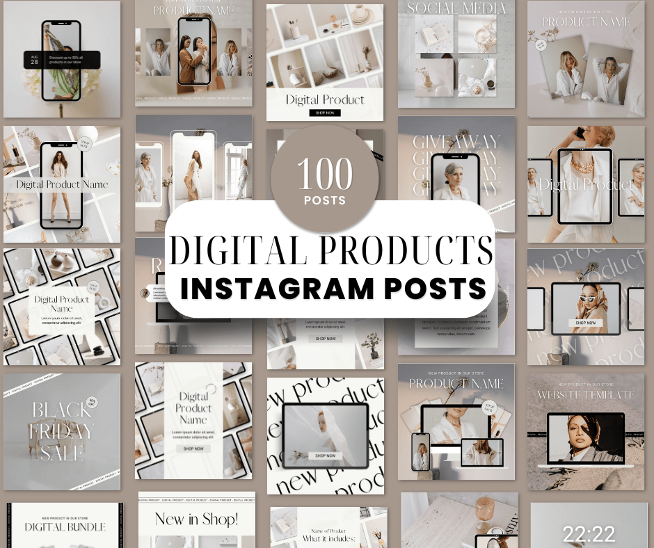 Beyond The Hustle 100 Digital Product Instagram Templates: Chic & Minimalist Posts