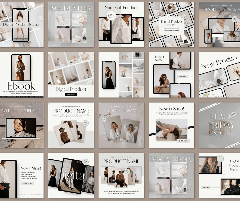 Beyond The Hustle 100 Digital Product Instagram Templates: Chic & Minimalist Posts