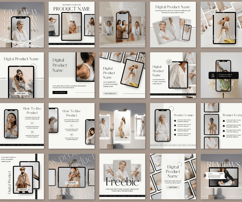 Beyond The Hustle 100 Digital Product Instagram Templates: Chic & Minimalist Posts