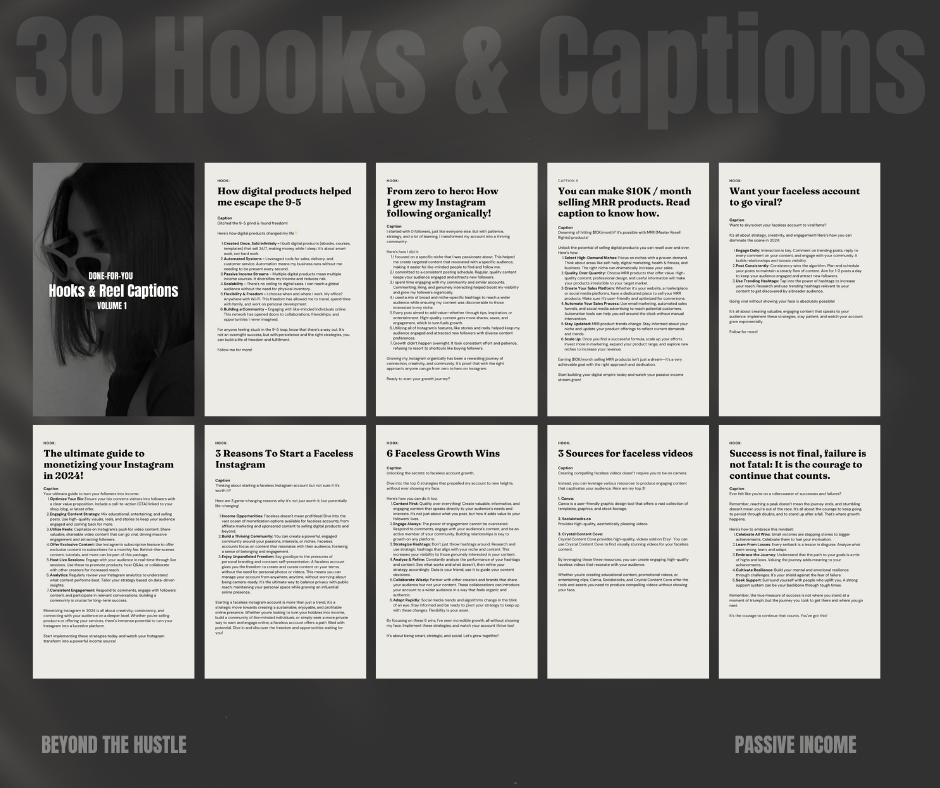 Beyond The Hustle Vol 1. Instagram Reels, Hooks, Captions & Reel Covers