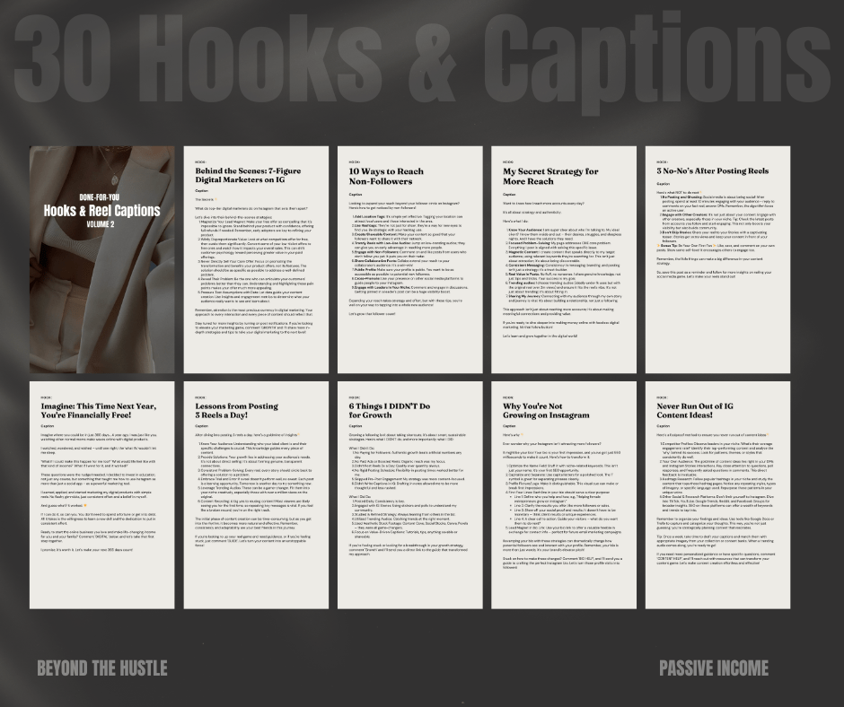 Beyond The Hustle Vol 2. Instagram Reels, Hooks, Captions & Reel Covers