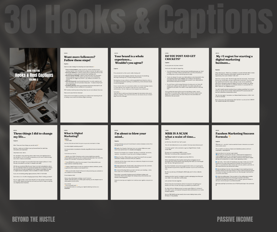 Beyond The Hustle Vol 3. Instagram Reels, Hooks, Captions & Reel Covers